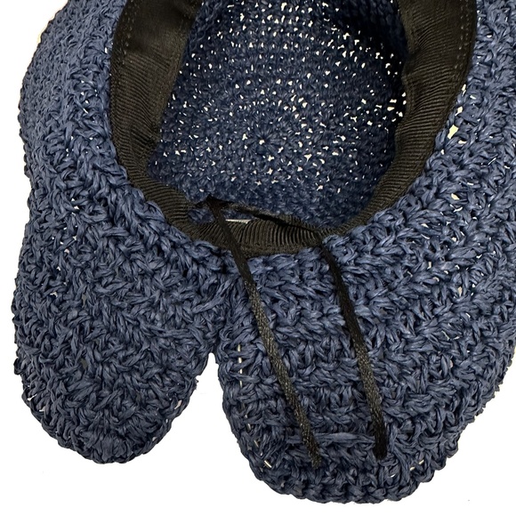 Lightweight Summer cool 100% Raffia Bow Navy Blue Sun Hat Wide Brim Floppy - Picture 5 of 5